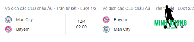 Lịch thi đấu Man City vs Bayern Munich tứ kết Champions League