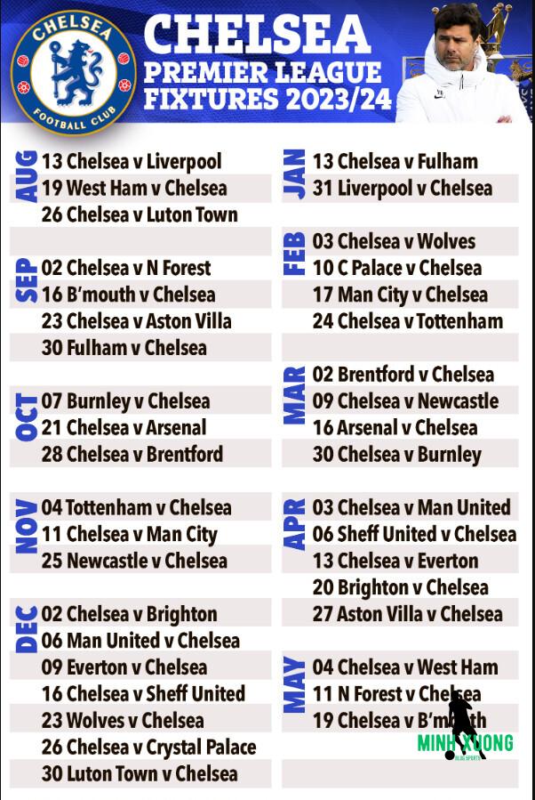 Khám phá lịch thi đấu của Chelsea tại Ngoại hạng Anh mùa giải 2023-2024