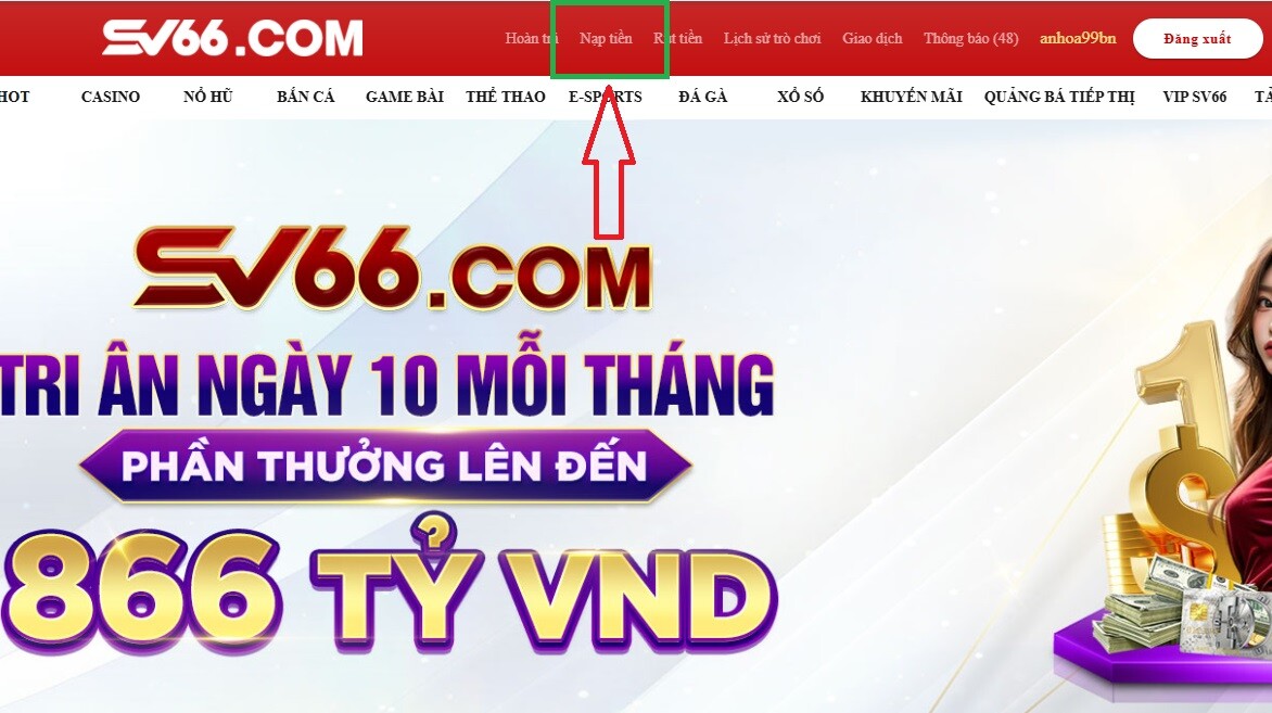 Nhấn Nạp tiền để thực hiện